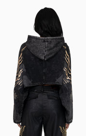 Foil Printed Embellished Hooded Tee - Black
