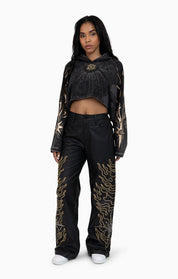 Foil Printed Embellished Hooded Tee - Black
