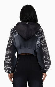 Metallic Embroidered Studded Hoodie - Black
