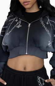 Metallic Embroidered Studded Hoodie - Black