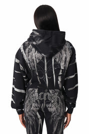 Distressed Rhinestone Hoodie - Black