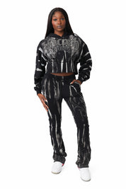 Distressed Rhinestone Hoodie - Black