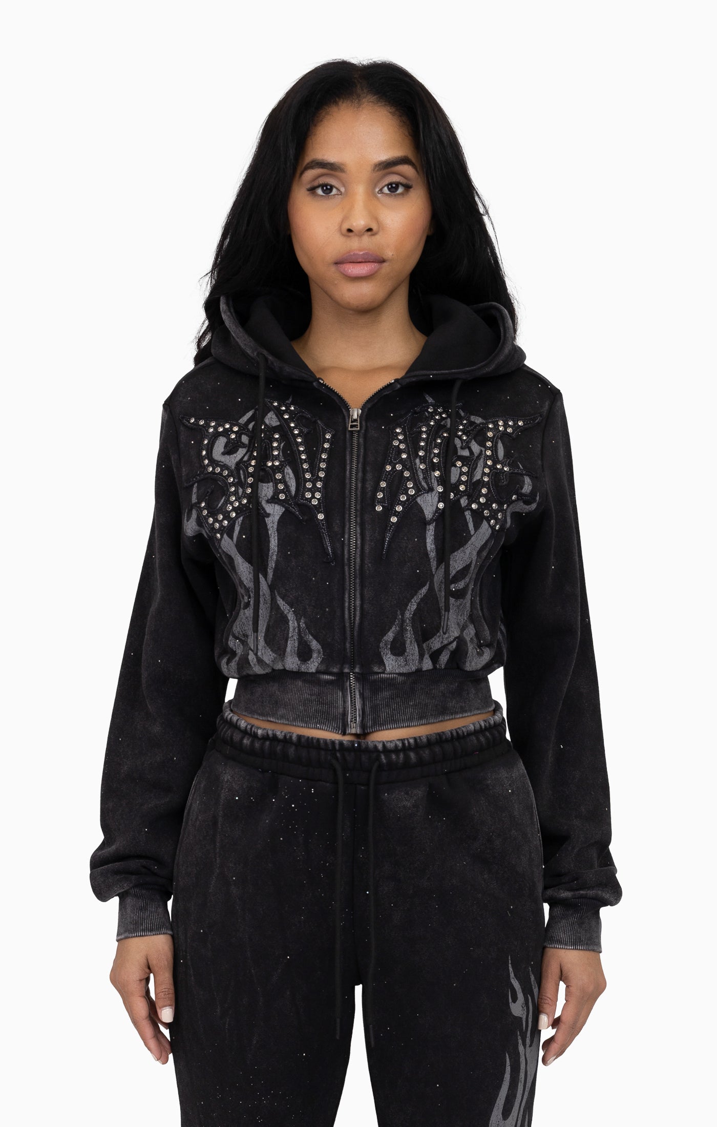 Sparkly Zip-Up Hoodie - Black