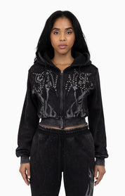 Sparkly Zip-Up Hoodie - Black