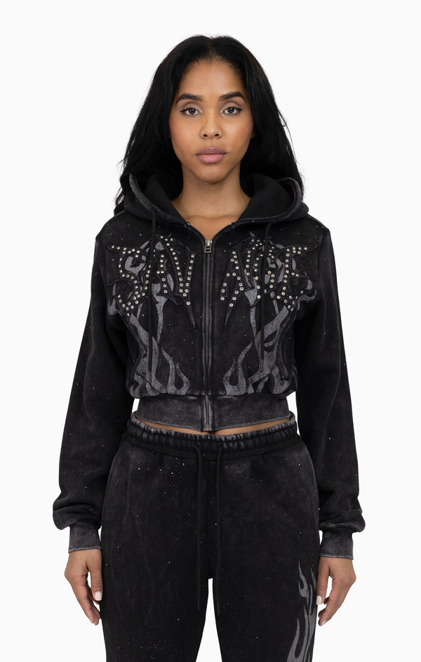 Sparkly Zip-Up Hoodie - Black