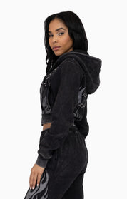 Sparkly Zip-Up Hoodie - Black
