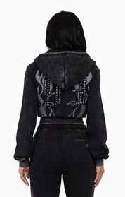 Sparkly Zip-Up Hoodie - Black