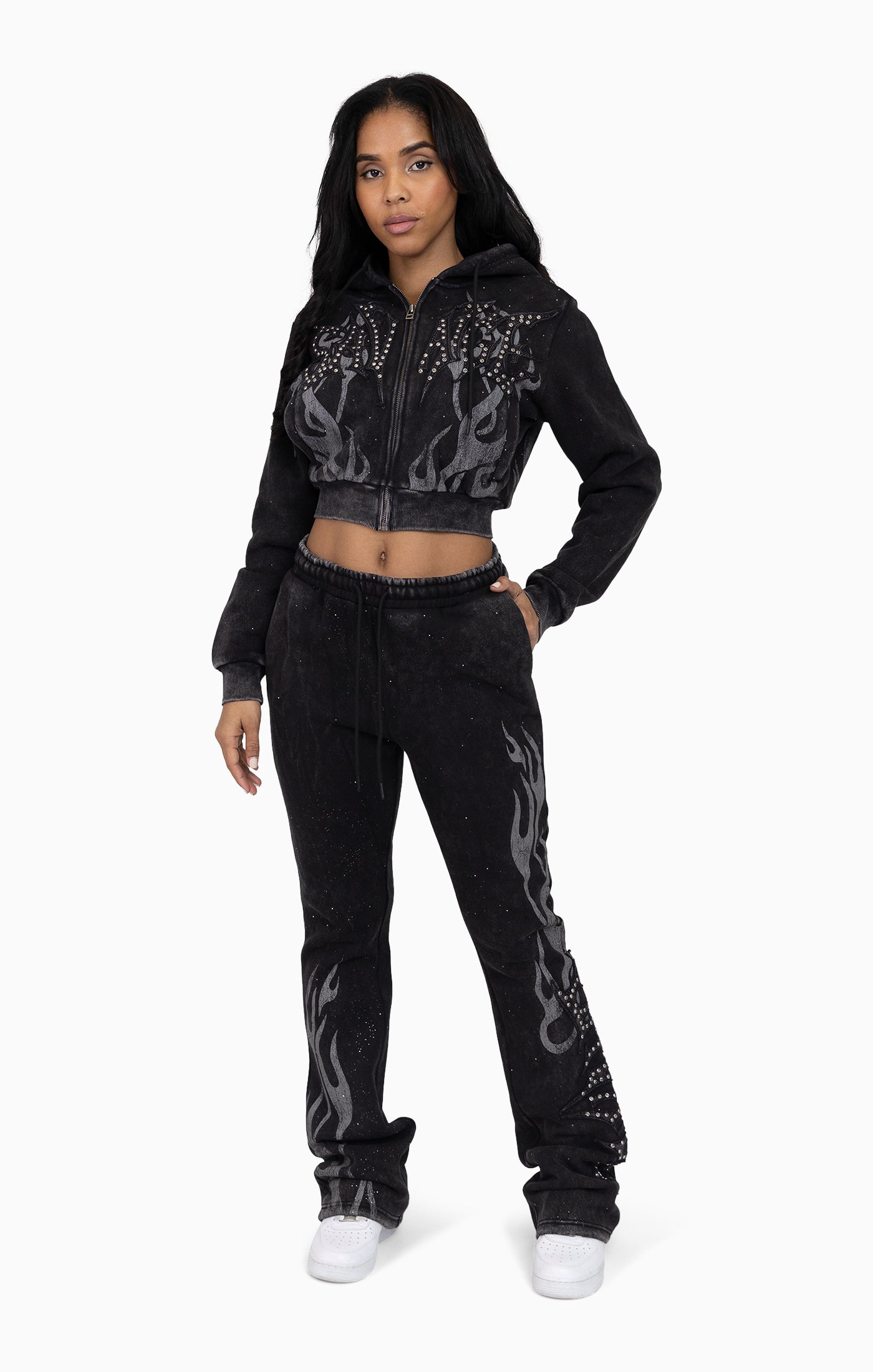 Sparkly Zip-Up Hoodie - Black
