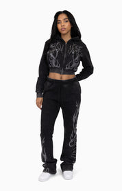 Sparkly Zip-Up Hoodie - Black