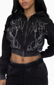 Sparkly Zip-Up Hoodie - Black