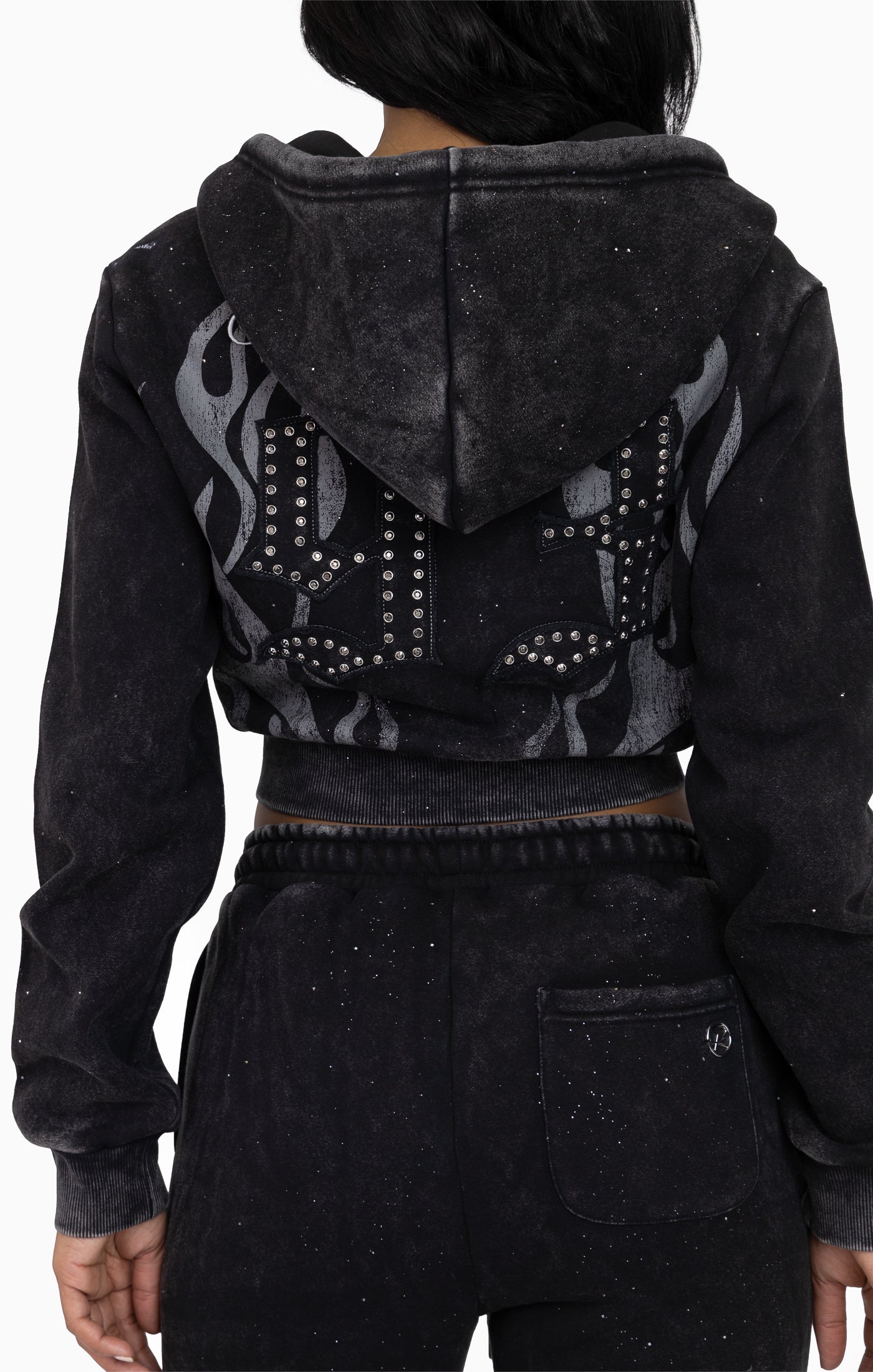 Sparkly Zip-Up Hoodie - Black