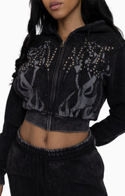 Sparkly Zip-Up Hoodie - Black