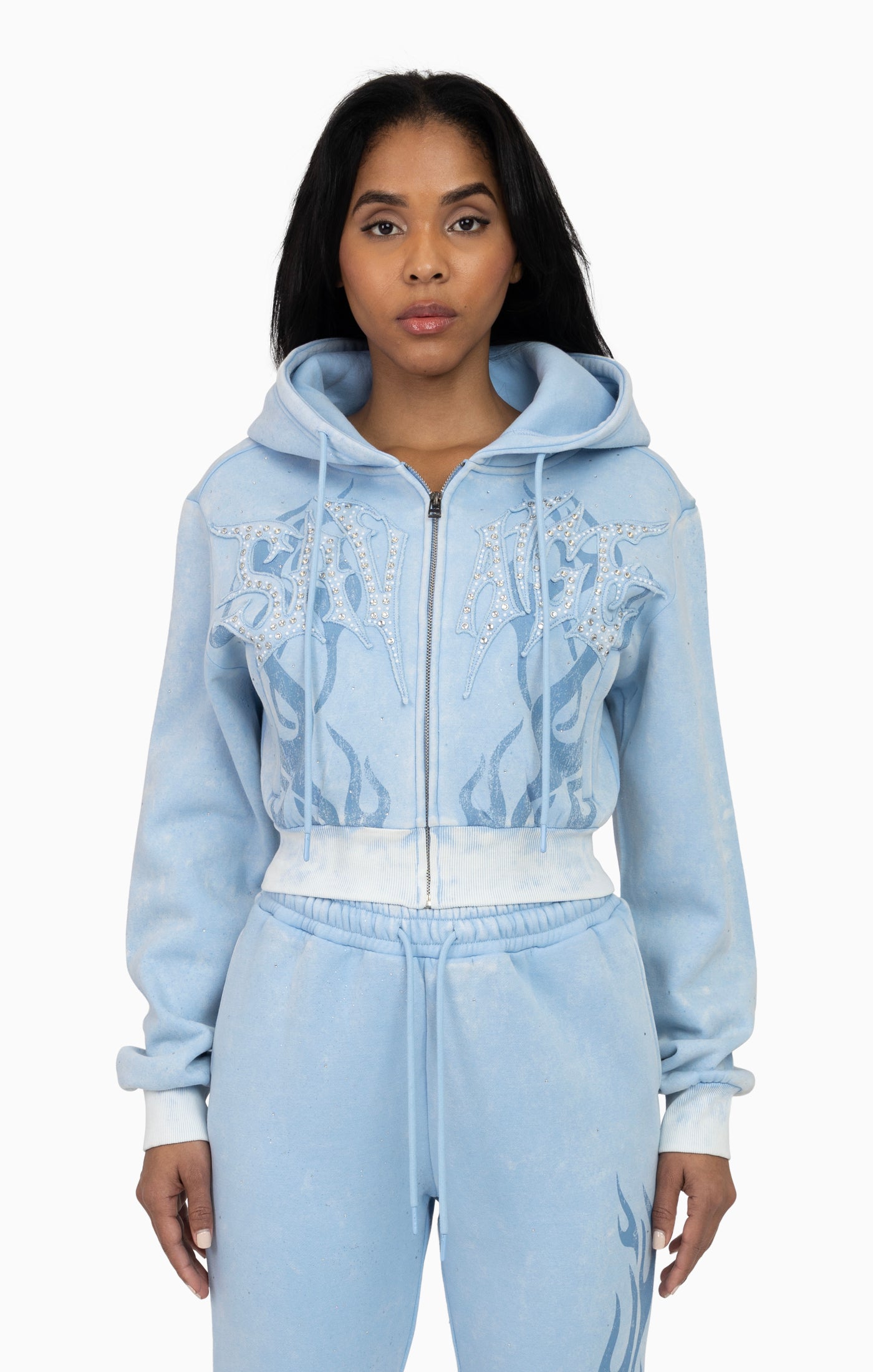 Sparkly Zip-Up Hoodie - Blue Bell