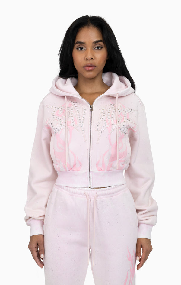 Sparkly Zip-Up Hoodie - Cradle Pink