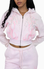 Sparkly Zip-Up Hoodie - Cradle Pink