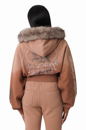Faux Fur Contrast Stitch Hoodie - Beaver Fur