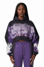 Oversprayed Glitter Printed Hoodie - Purple Reign