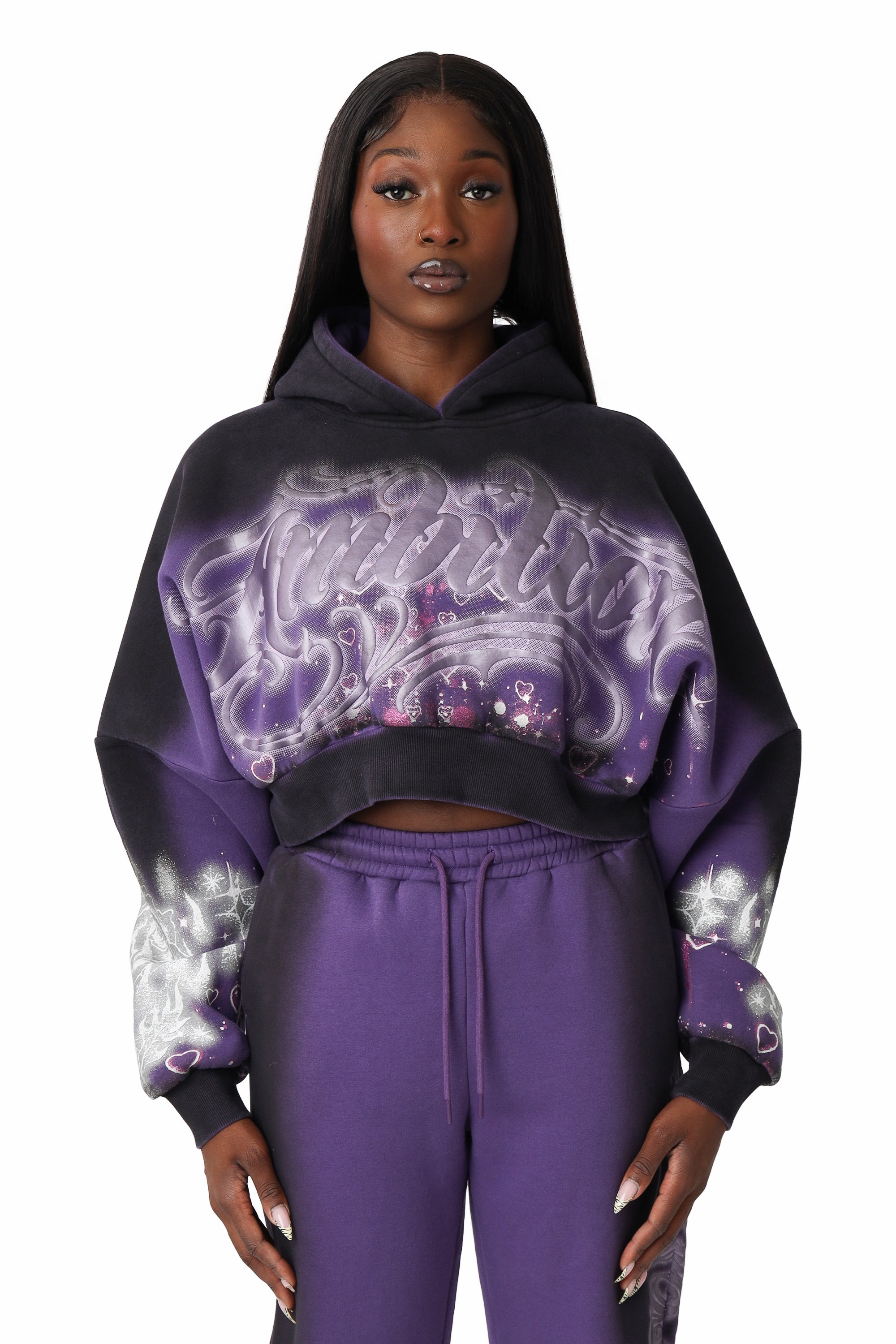 Oversprayed Glitter Printed Hoodie - Purple Reign