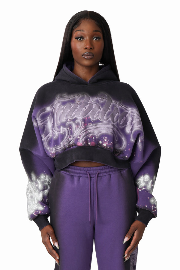 Oversprayed Glitter Printed Hoodie - Purple Reign