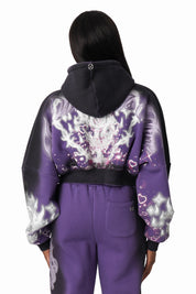 Oversprayed Glitter Printed Hoodie - Purple Reign