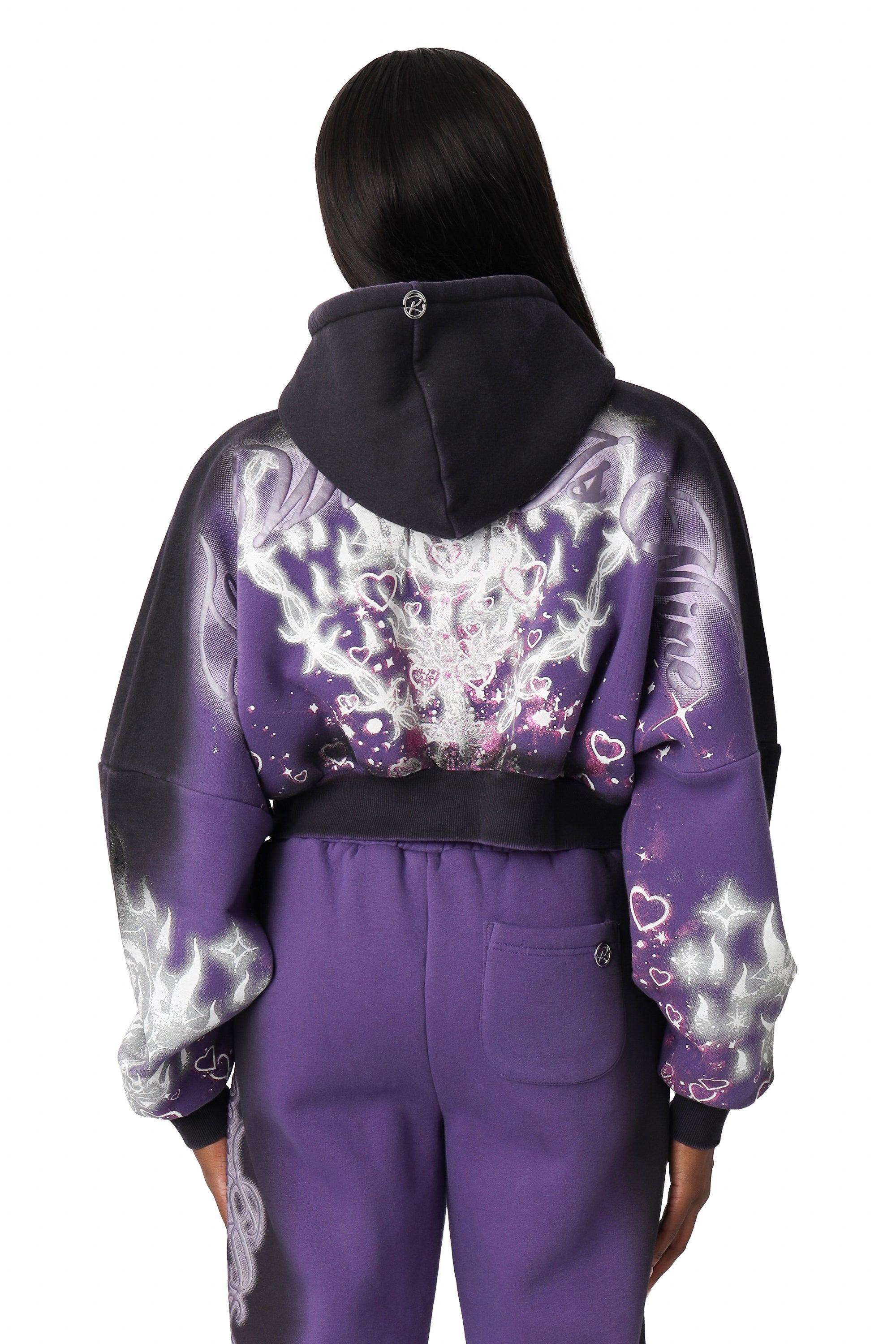Oversprayed Glitter Printed Hoodie - Purple Reign