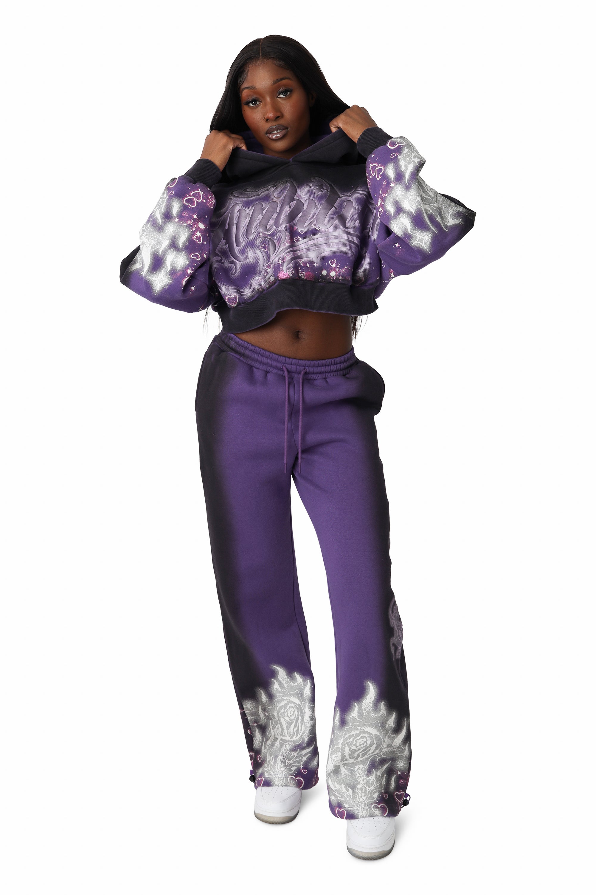 Oversprayed Glitter Printed Hoodie - Purple Reign