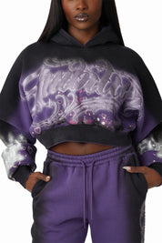 Oversprayed Glitter Printed Hoodie - Purple Reign