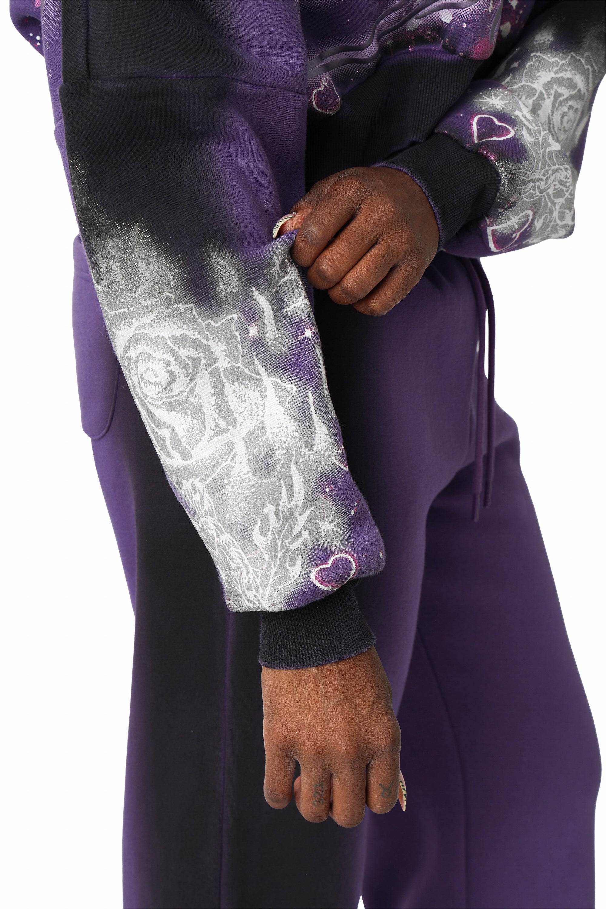 Oversprayed Glitter Printed Hoodie - Purple Reign