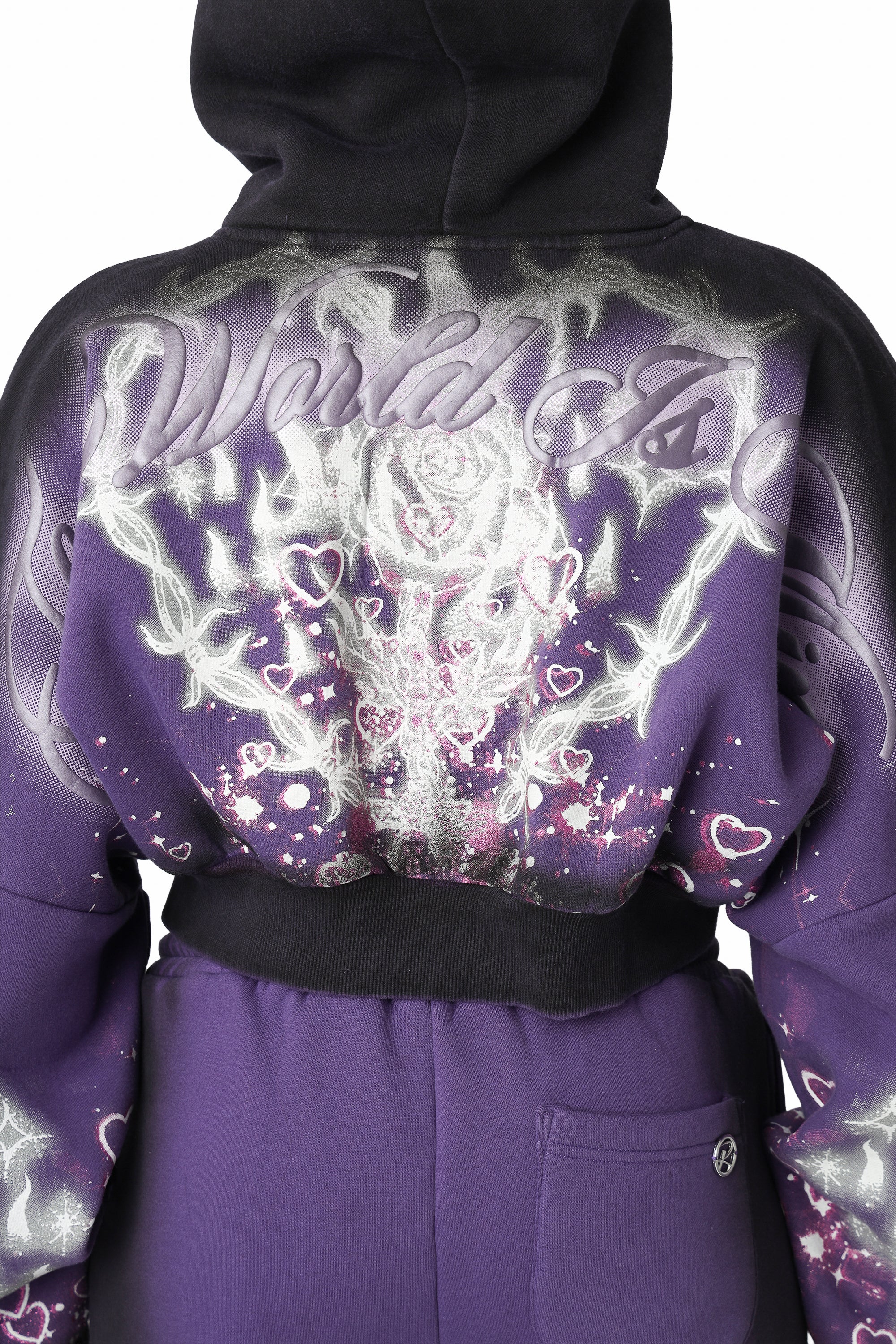 Oversprayed Glitter Printed Hoodie - Purple Reign