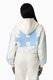 Embroidered Printed Hoodie - Gardenia