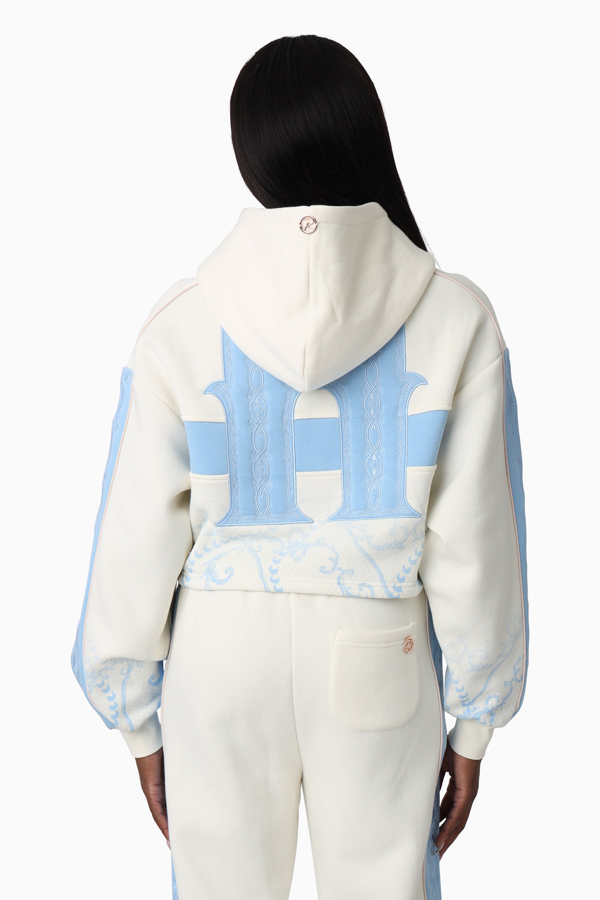 Embroidered Printed Hoodie - Gardenia