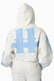 Embroidered Printed Hoodie - Gardenia