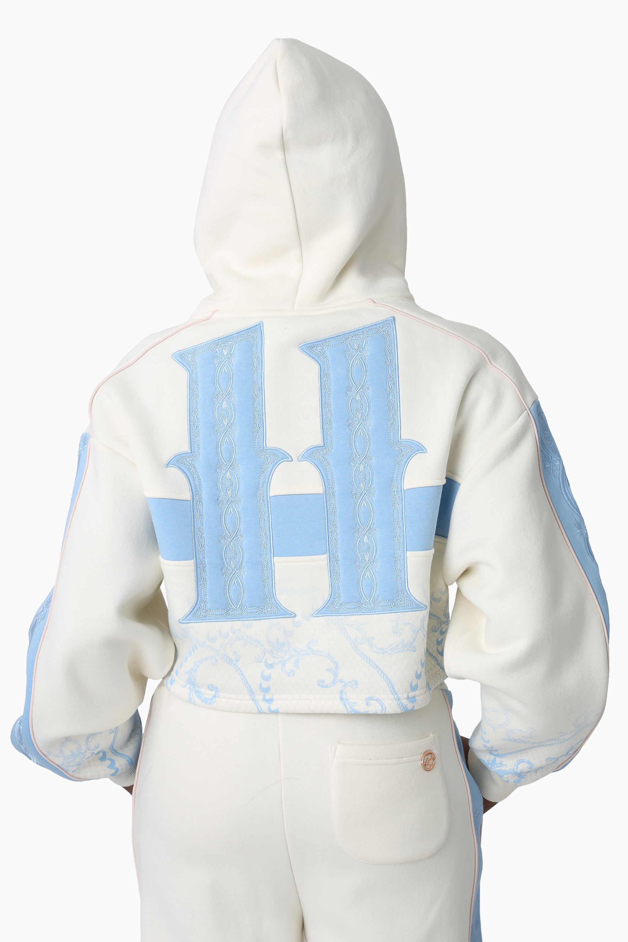 Embroidered Printed Hoodie - Gardenia