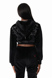 Sparkly Velour Zip-Up Hoodie - Black