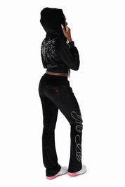 Sparkly Velour Zip-Up Hoodie - Black