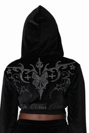 Sparkly Velour Zip-Up Hoodie - Black