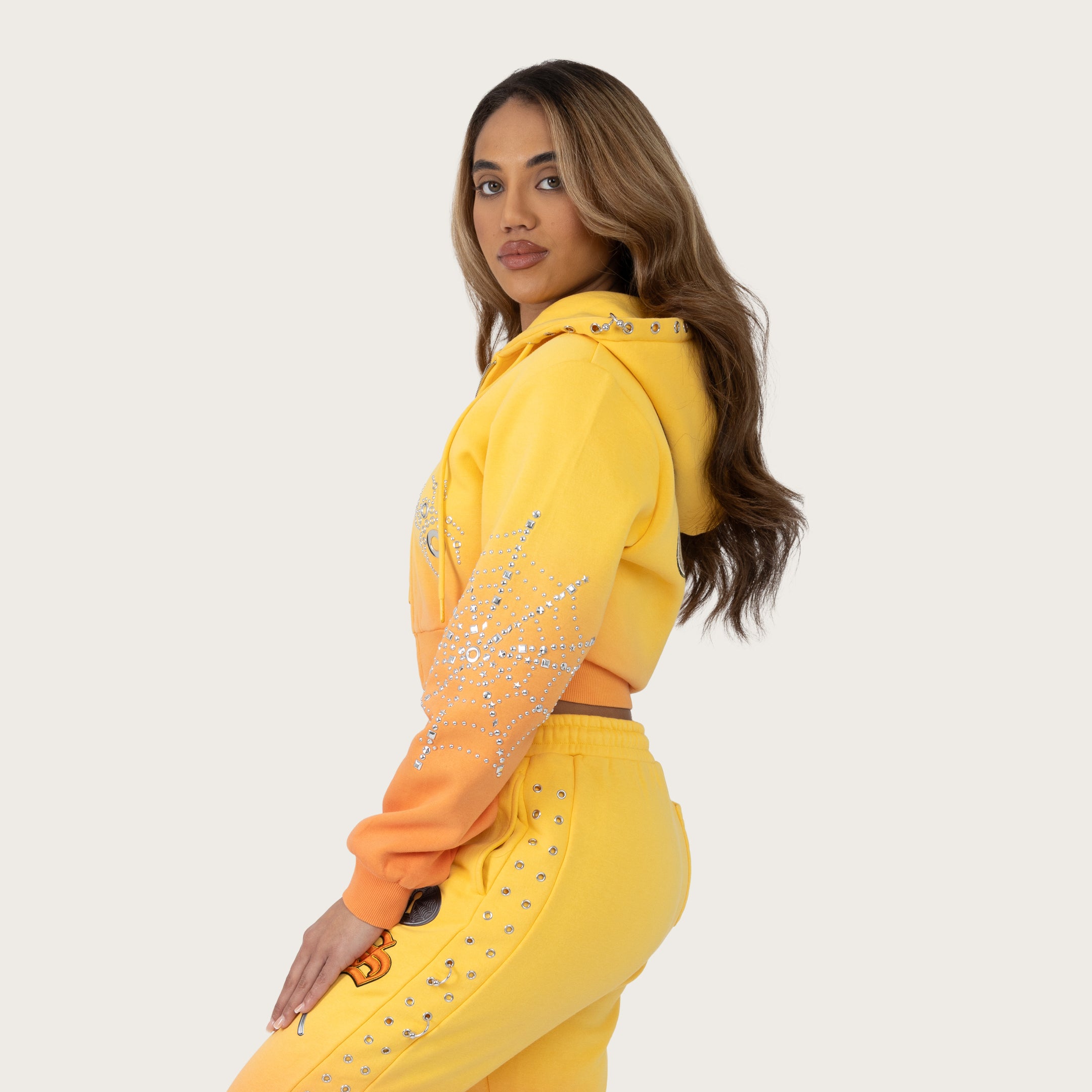 Cropped Patched Full Zip Hoodie - Daffodil