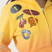 Cropped Patched Full Zip Hoodie - Daffodil