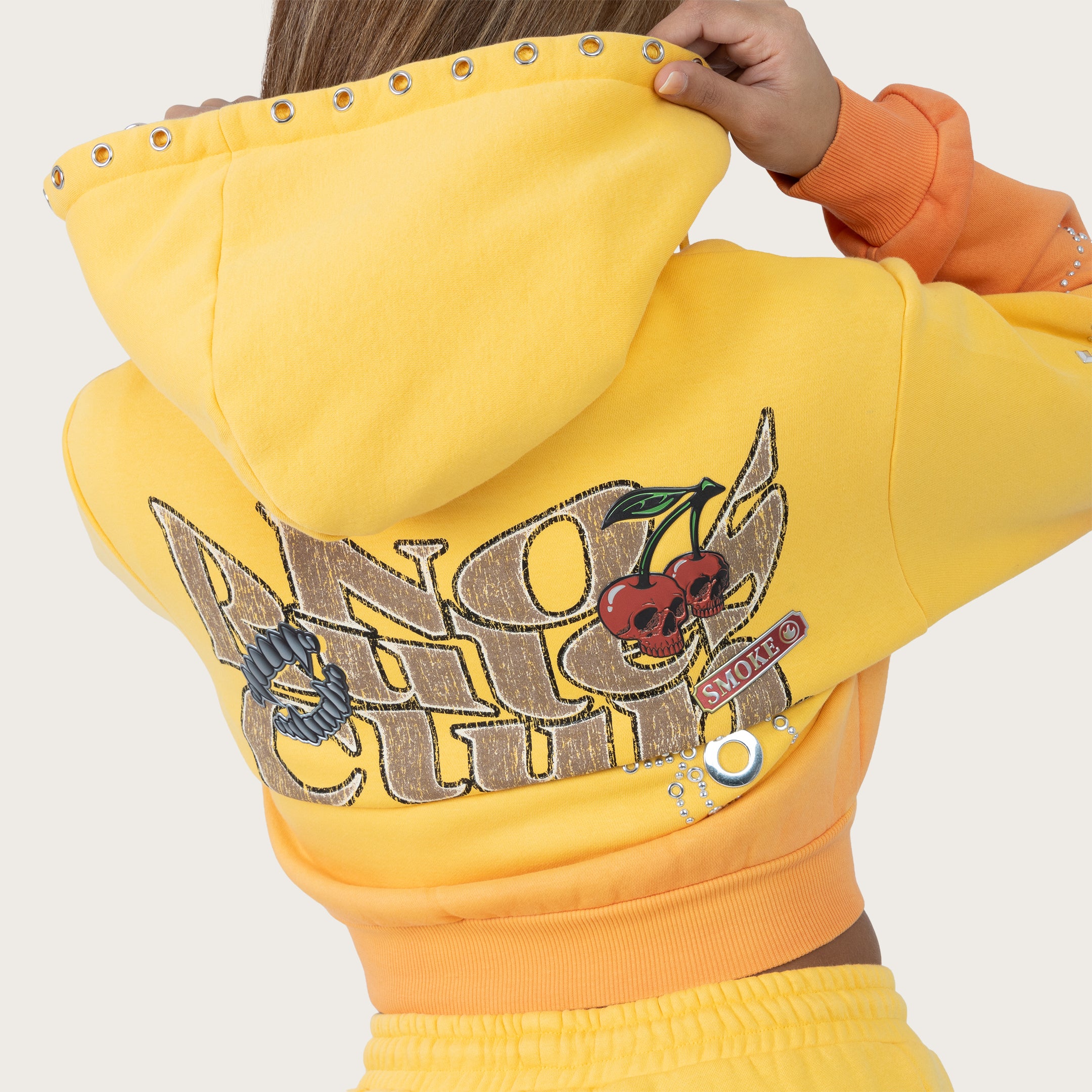 Cropped Patched Full Zip Hoodie - Daffodil