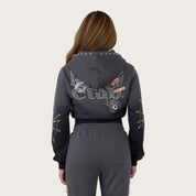 Cropped Patched Full Zip Hoodie - Magnet