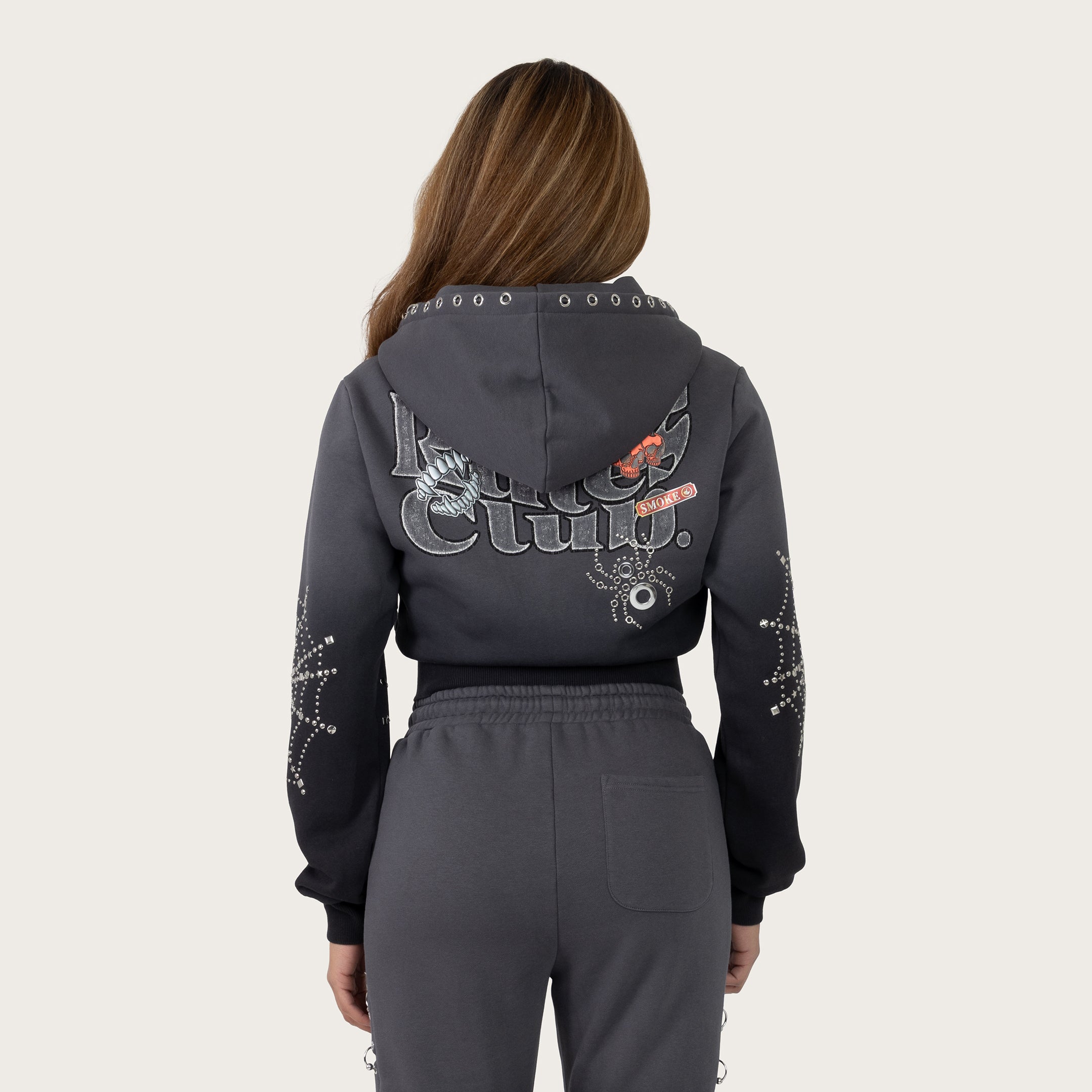 Cropped Patched Full Zip Hoodie - Magnet