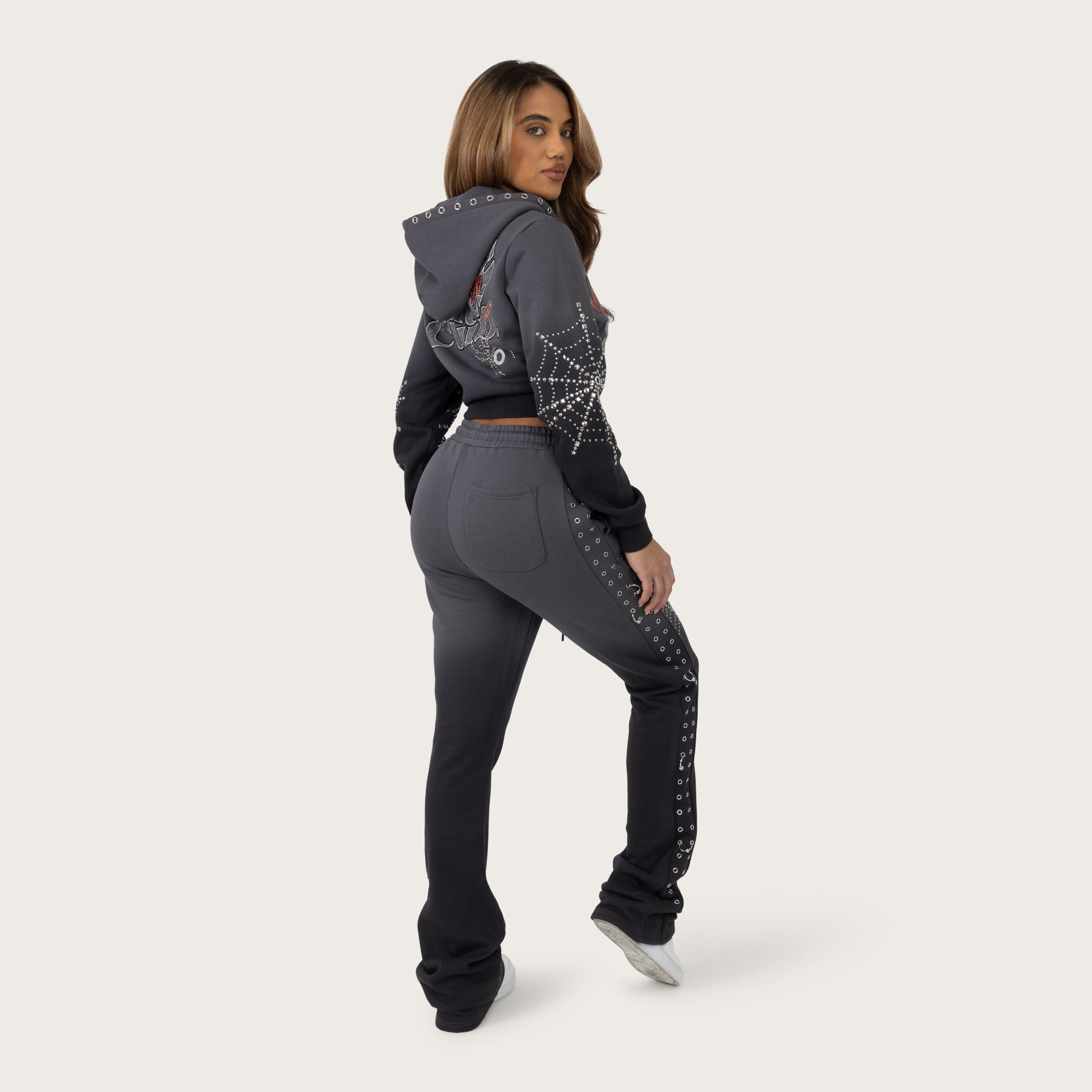 Cropped Patched Full Zip Hoodie - Magnet