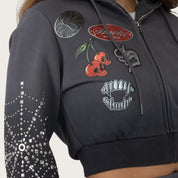 Cropped Patched Full Zip Hoodie - Magnet