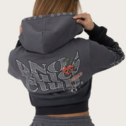 Cropped Patched Full Zip Hoodie - Magnet