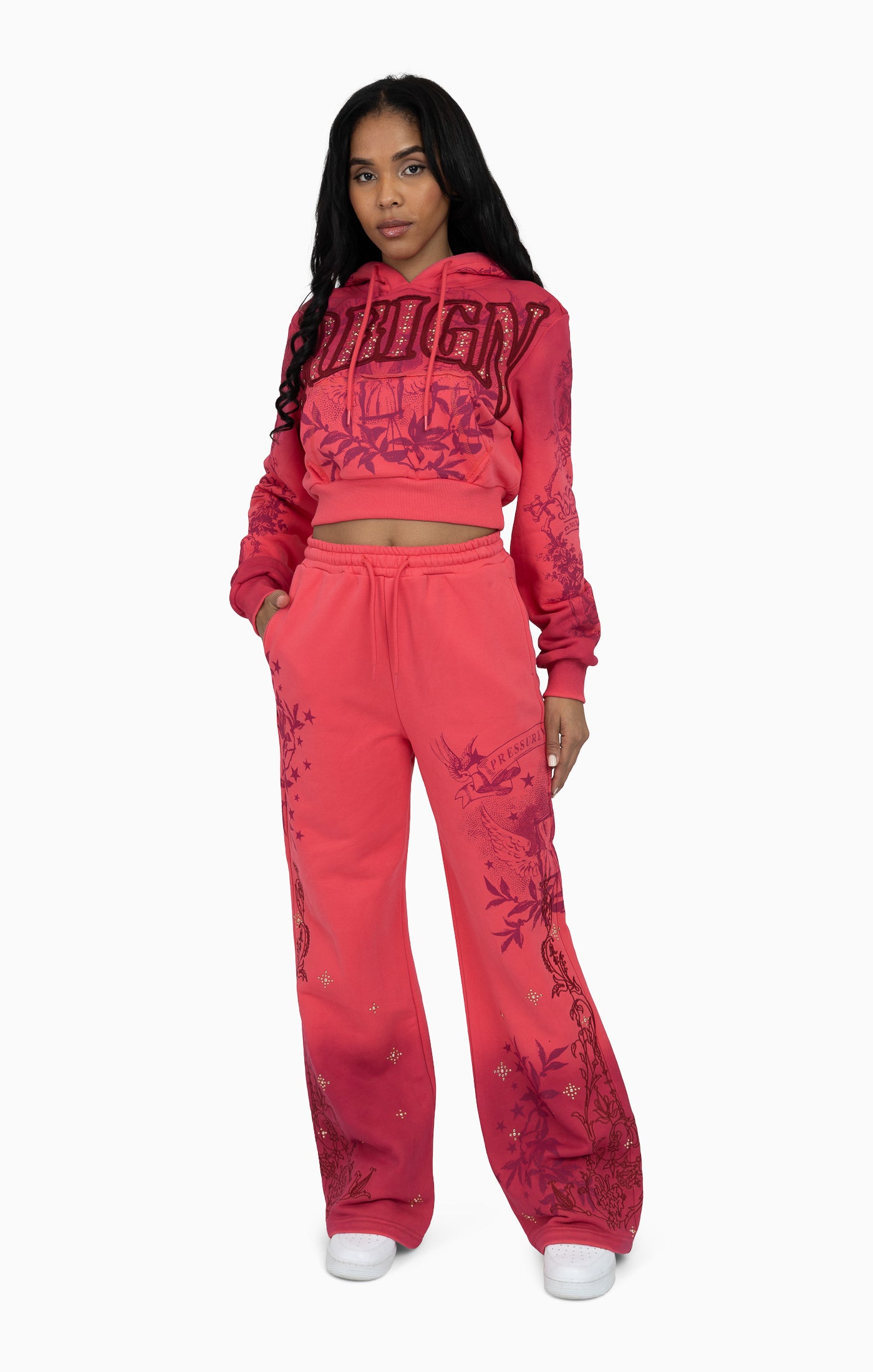 Oversprayed Studded Pants - Geranium Pink