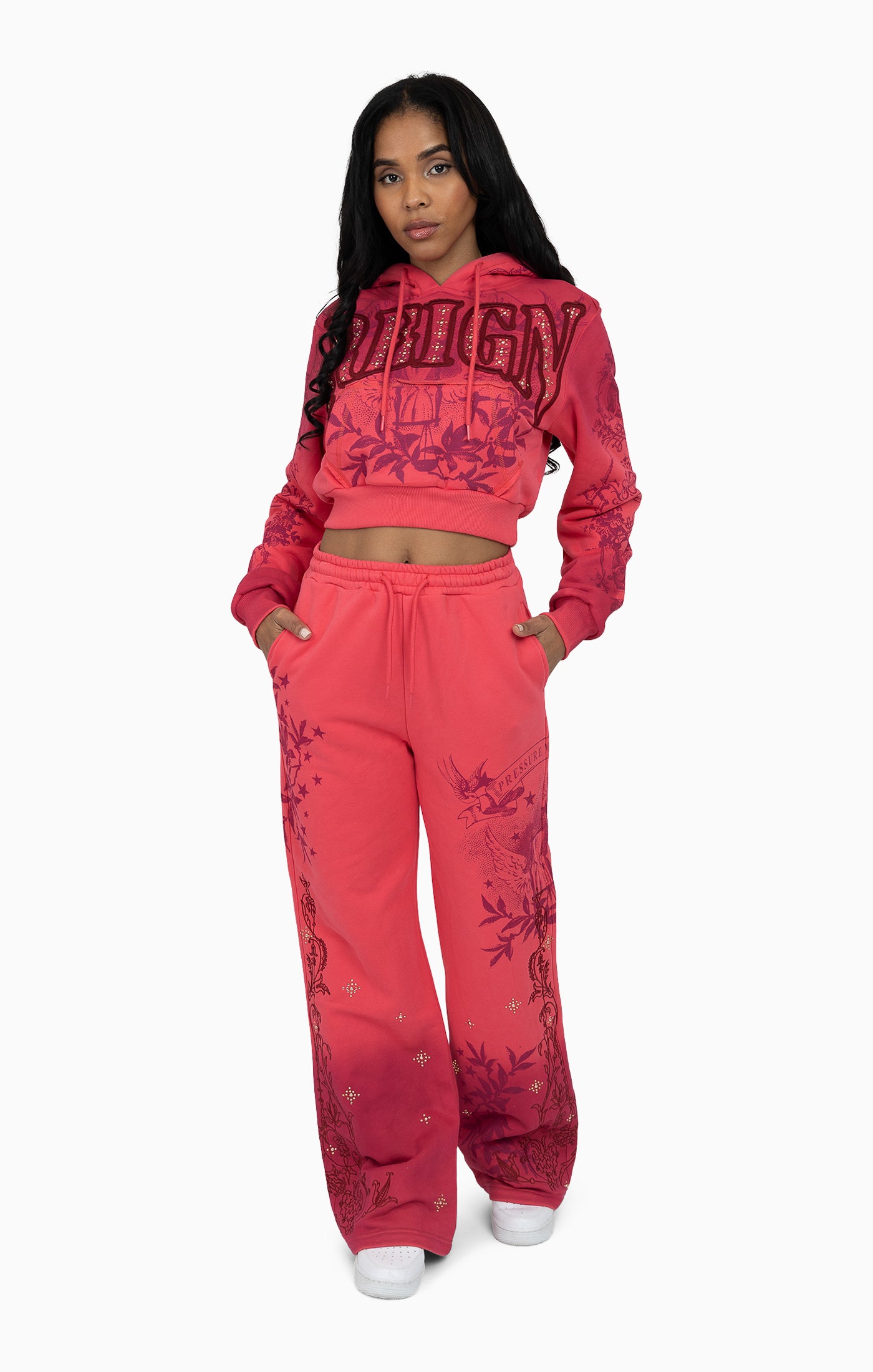 Oversprayed Studded Pants - Geranium Pink