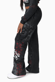 Printed Embroidered Pants - Black