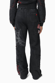 Printed Embroidered Pants - Black