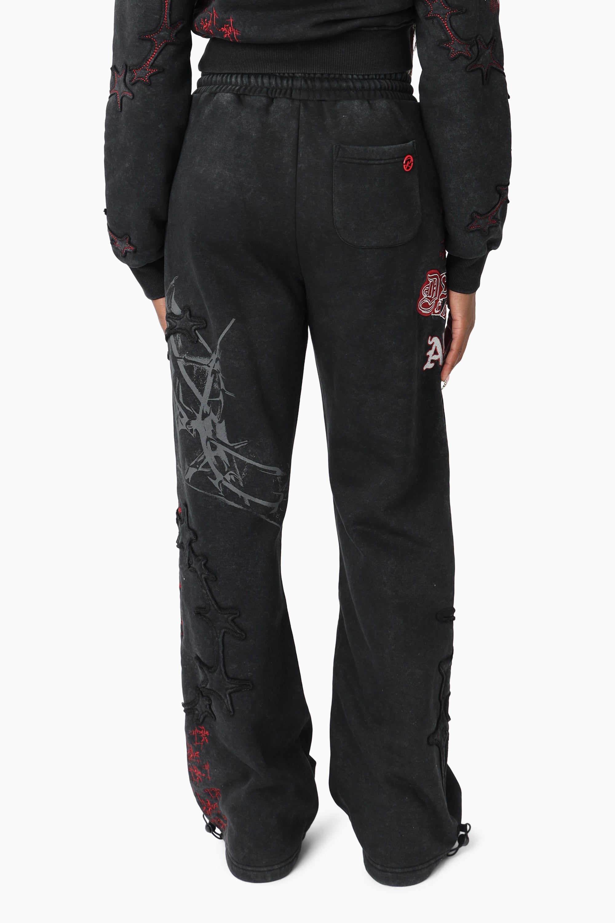 Printed Embroidered Pants - Black