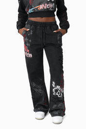 Printed Embroidered Pants - Black